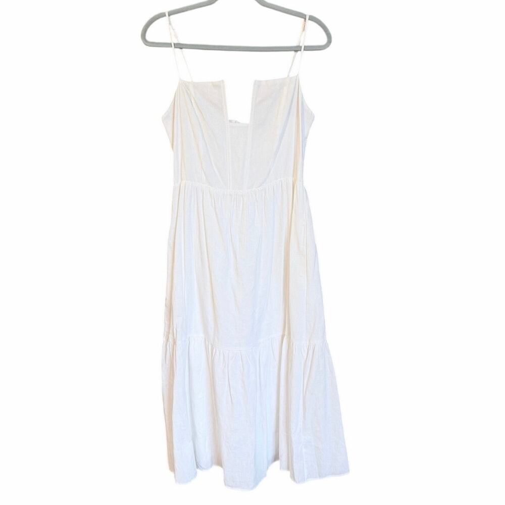 Lulus white split Vneck tiered midi dress large 100% cotton bridal sorority